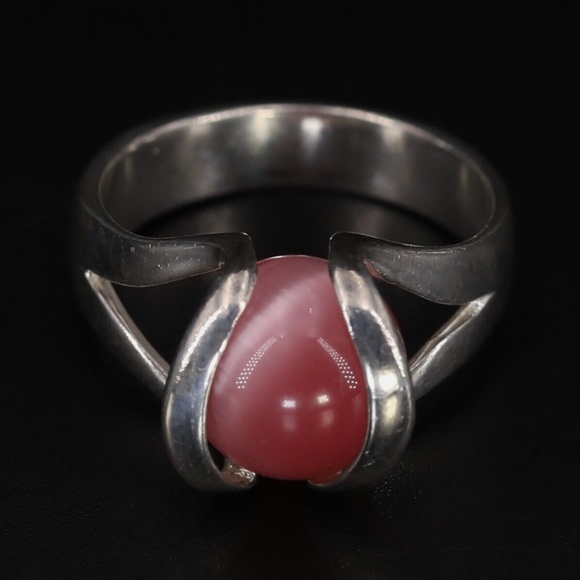 Sterling Silver Pink Cats Eye Ball Sphere Statement Ring Size 6 - Picture 2 of 5